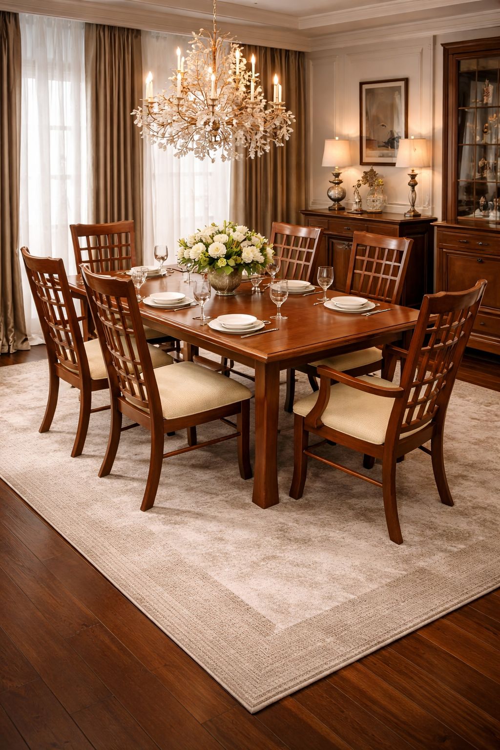 Cambridge Extendable Dining Set – 7PC Upholstered Walnut