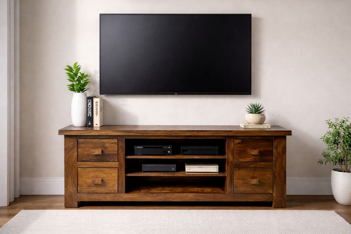 Rustic Solid Wood TV Console – Hand-Finished Grain