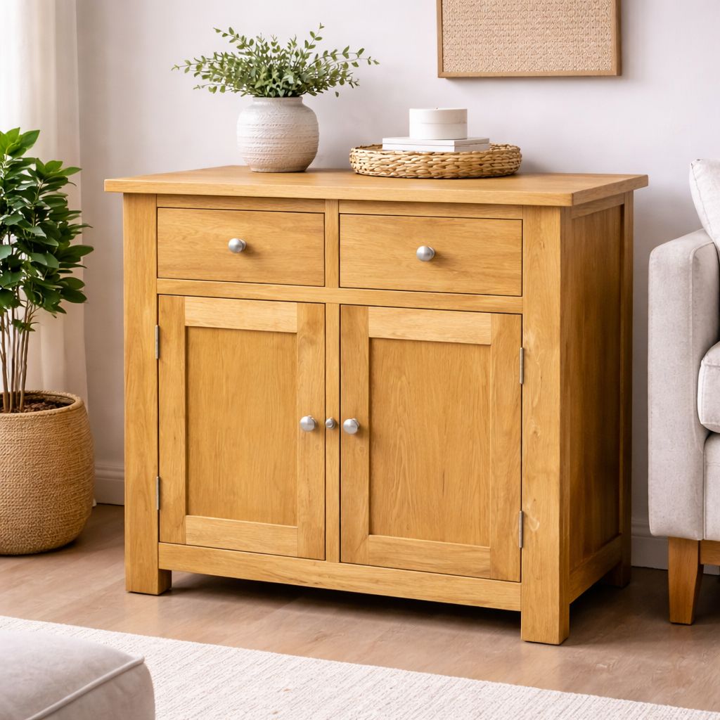 Solid Oak Storage Cabinet – Double Door with Drawer Detail