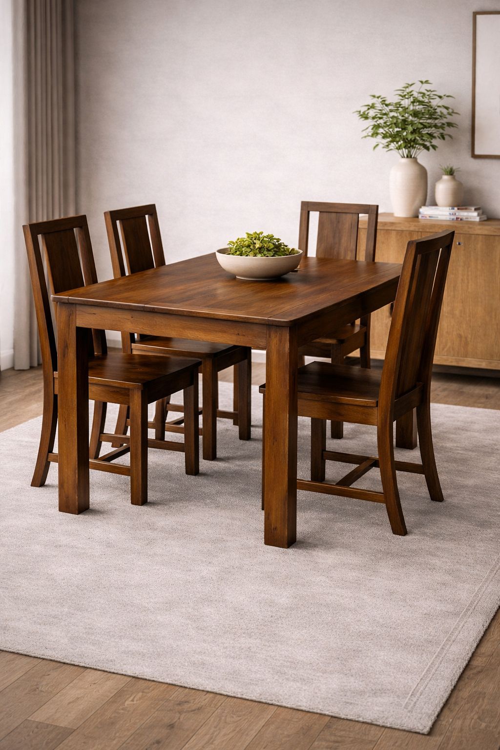 Solid Wood Dining Set with Panel Back Chairs