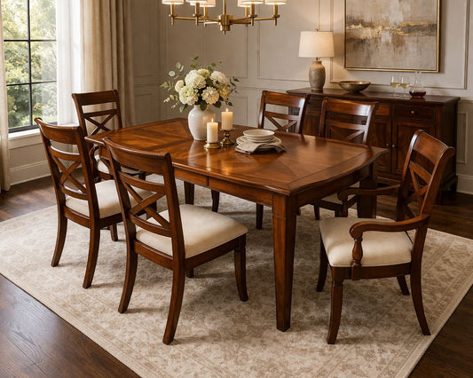 Savannah Classic Dining Set – 7PC Upholstered Walnut
