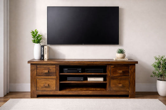 Rustic Solid Wood TV Console – Hand-Finished Grain