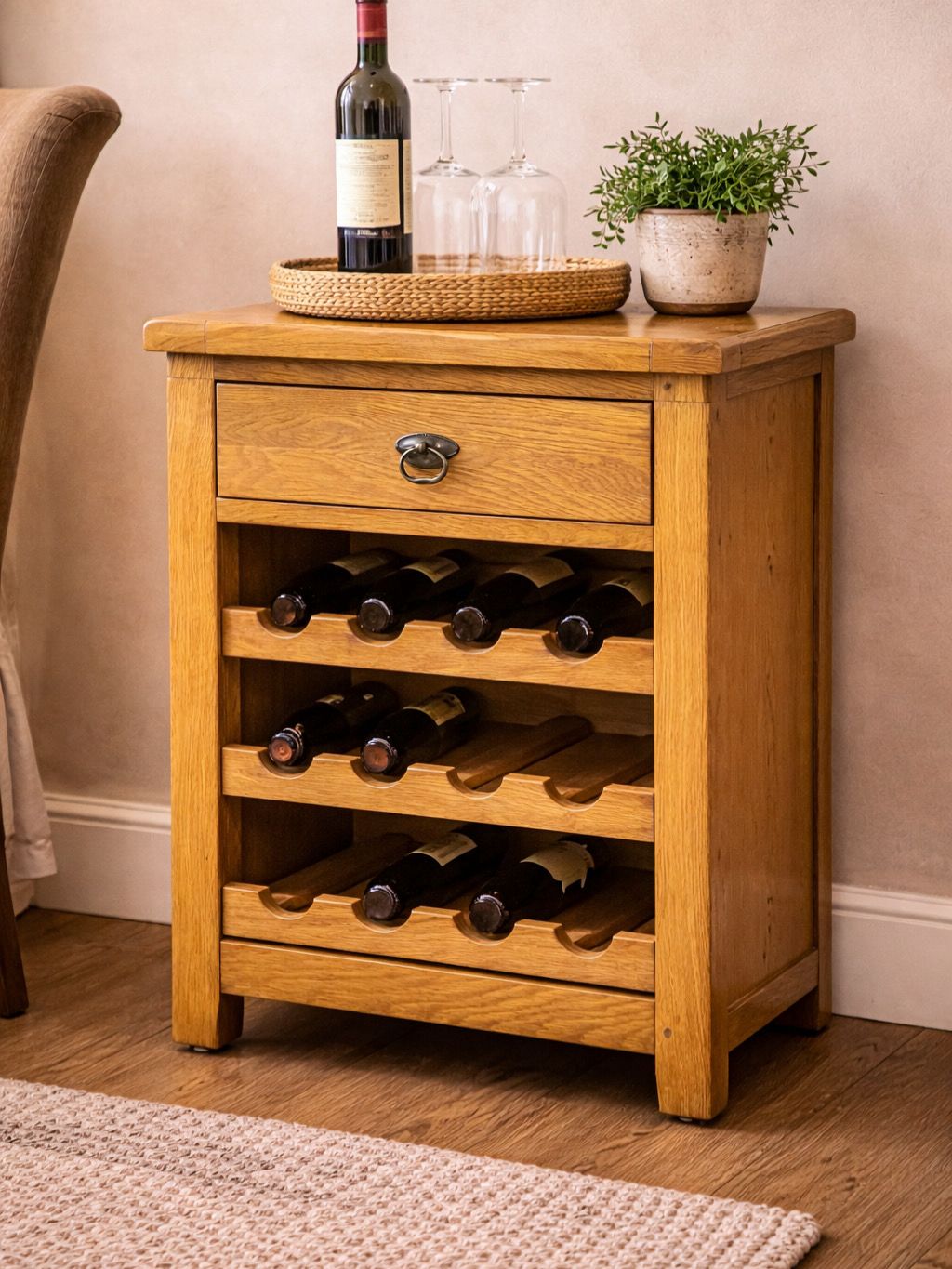 Solid Wood Wine Cabinet - Rustic Storage Feature