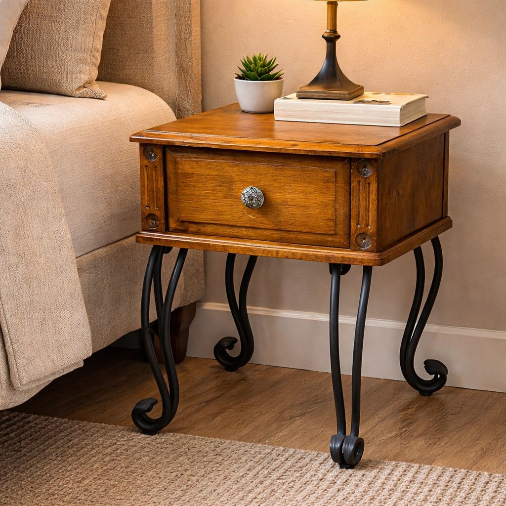 Modern Rustic Accent Table - Wood & Iron Base