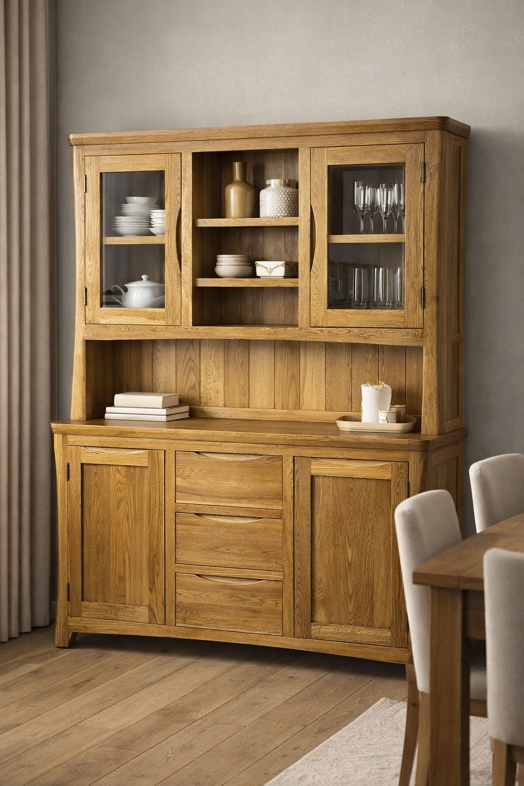 Solid Wood Display Hutch & Storage Cabinet