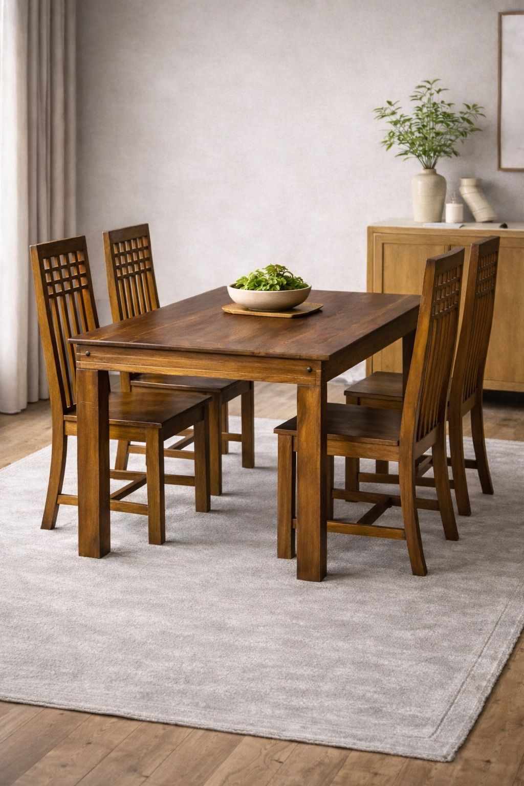 Solid Wood Dining Set with Lattice Back Chairs