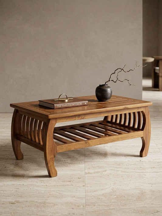 Curved Slat Solid Wood Coffee Table