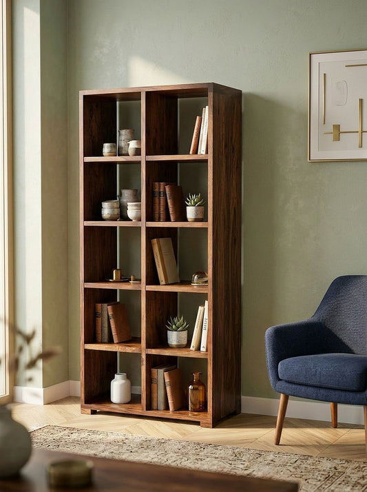 Modern Walnut Open Shelf Bookcase