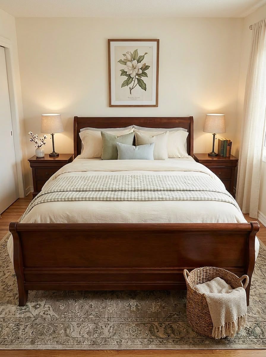 Windsor Walnut Sleigh Queen Bed